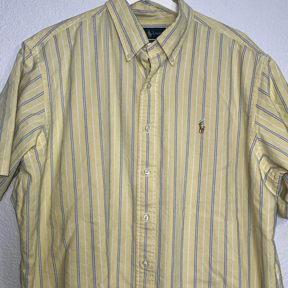 📌5/$25 Ralph Lauren Classic Fit Short Sleeve Button Down Yellow Striped Size XL - Picture 1 of 9